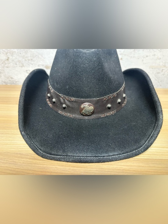 Scala Black Cowboy Hat with Studded Brown Band wool felt - Picture 2 of 8